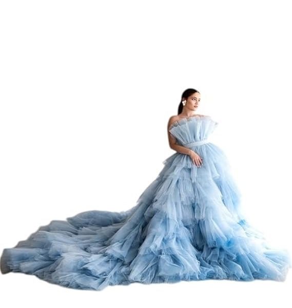ThreadTexture Long Train Puffy Ruffel Ball Gown