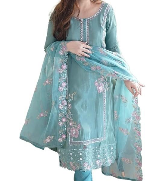 Fashion Basket Silk Wine Embroidered Kurta Set with Duptta for Women