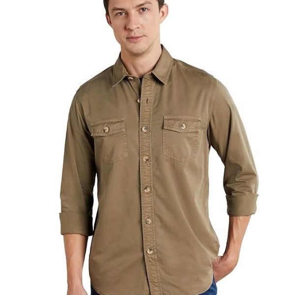 Symbol Premium Men's Casual Washed Cotton Twill Shirt (Regular Fit)