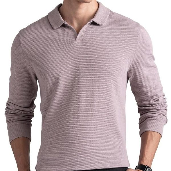 DAMENSCH Statement Waffle Johnny Collar Full Sleeve Polo with Premium Cotton Blend, Waffle Texture, Colours by High-IQ Dyes Heavy Weight Fabric T-Shirt for Men