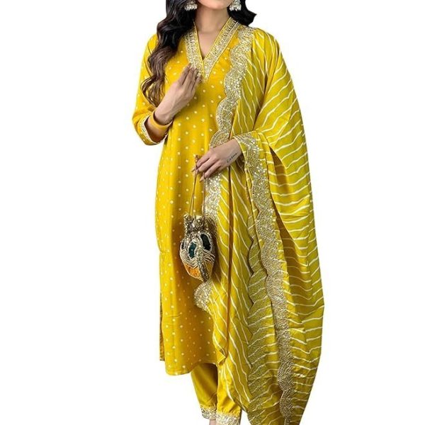 Naixa Women's Rayon Cotton Lining Embroidered Straight Kurta with Pant and Dupatta Sets