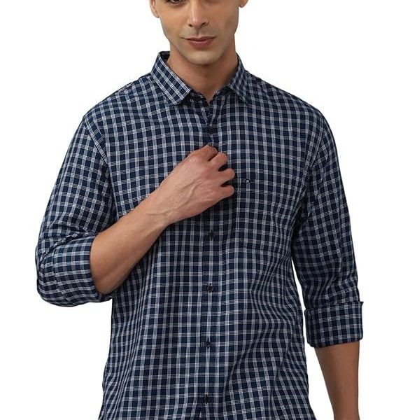 Peter England Men's Slim Fit Full Sleeve Checkered Casual Shirt | 100% Cotton | Premium Twill Weave