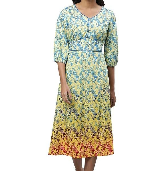 Aurelia Women's Mellow Floral Printed Below The Knee A-Line Dress