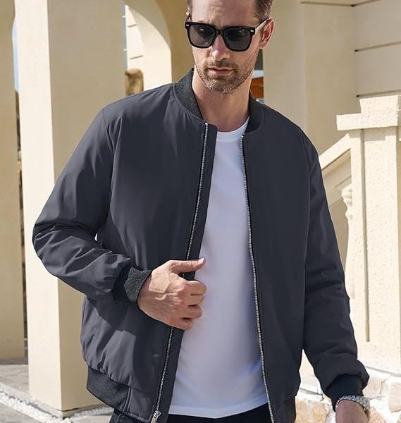 MAGCOMSEN Winter Jacket for Men Bomber Casual Jackets Full Zip Windproof Warm Jacket Quilted Padded Coat