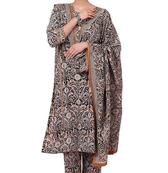 Folksong Women's Dark Espresso Kalamkari Printed Kurta, Pants and Dupatta Set