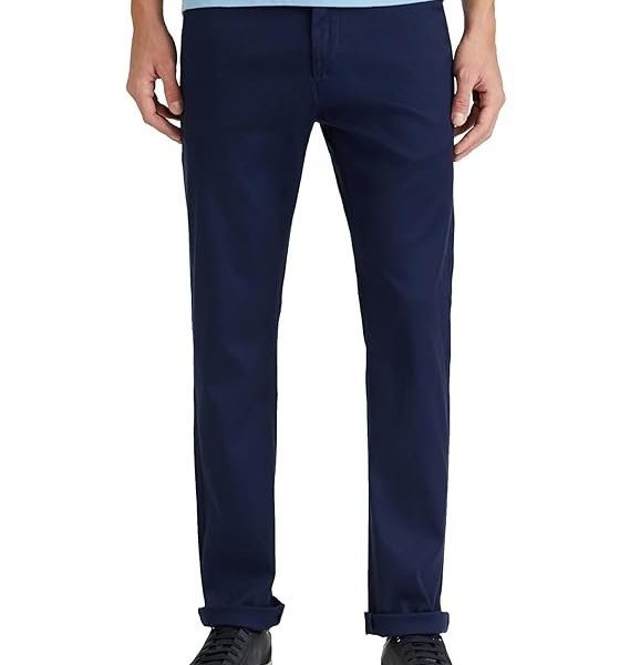 Van Heusen Men's Mid Rise Soild Premium Cotton Regular Fit Flat Front Casual Trouser Chinos