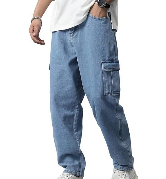 TAGAS Men Loose Fit Men's Flip Pocket Jeans || Mens Stylish Cotton Loose Fit Denim Cargo || Multi-Pocket Styling Pant||