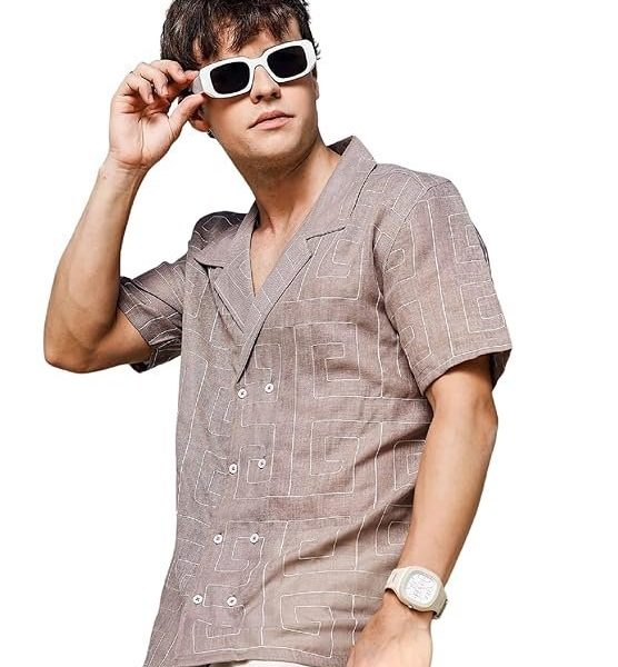 Lymio Regular Fit Shirt for Men|| Men Stylish Regular Fit Shirt (Linen-E-Squre)