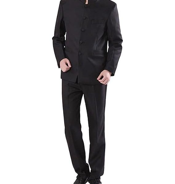 Chinese Tunic Suits Mandarin Collar Formal Black Suit Slim Fit Front Button Japanese School Uniform Groom Dress