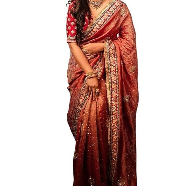 JULEE Women's Twill Net Embroidred Saree