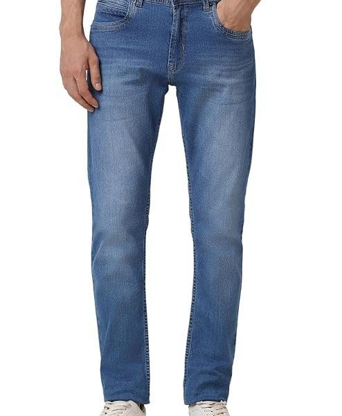 Peter England Men's Tapered Fit Mid Rise Classic Tape Stretchable Twill Jeans