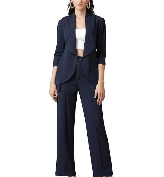 KOTTY Women's Solid Relaxed Fit 3/4 Sleeve Co-ord Blazer and Trouser Set.