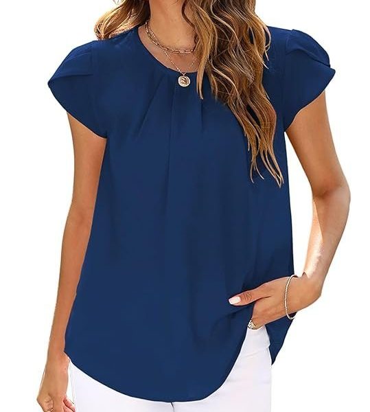 LuckyMore Work Blouses for Women Fashion 2023 Dressy Short Sleeve Formal Tops Shirts Office Wear