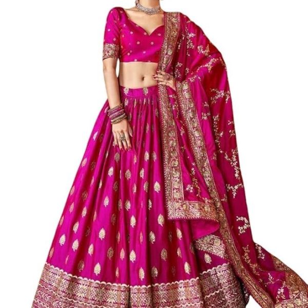 Zeel Clothing Women's Art Silk Sequins Zari Embroidered Art Silk Semi Stitched Lehenga Choli With Dupatta