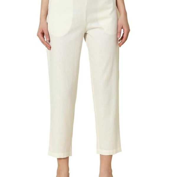 FIORRA Womens Mid Rise Cotton Solid Narrow Pant