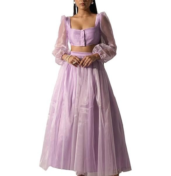 MYCLO Top with Flared Skirt Co-Ord Set for Women - Elegant Two-Piece Outfit for Brunches - Summer Days