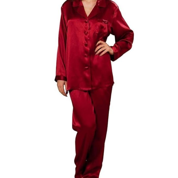 DEHMAN 100 Percent Silky Satin Silk Luxury Pajamas Pure Full Length, Women Sleepwear,Silk Pajams Silky Nightwear, Silky Satin slipwear