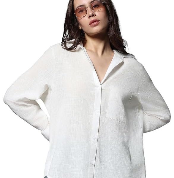 HIGH STAR Women's Cotton Oversized Fit Shirt