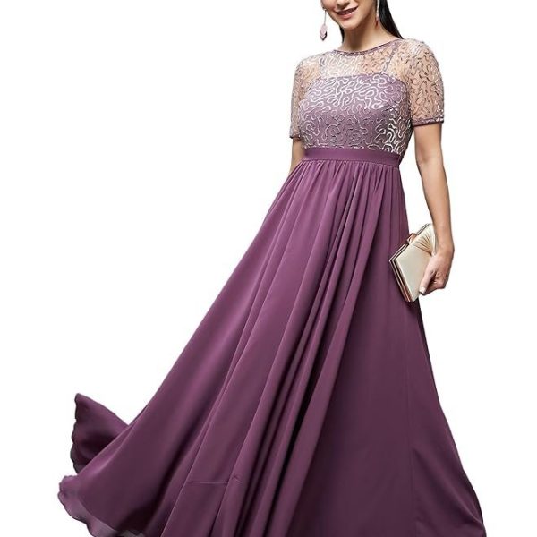 Miss Chase Women's Relaxed Fit Georgette & Sequins Maxi Dress