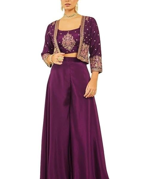 Soch Womens Wine Chinon Sequinned Embellished Co-Ord Set