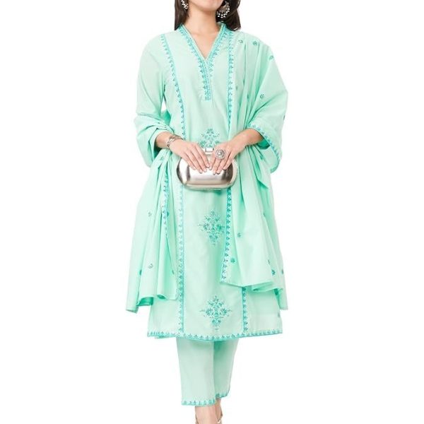 Myx Women's Embroidered Cotton Kurta Pant Set with Dupatta
