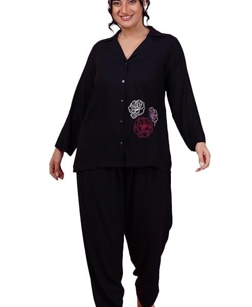 Lastinch Women Flower Embroidery Night Suit Set
