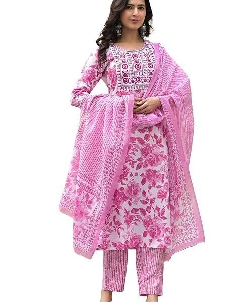 KLOSIA Women's Viscose Embroidery Floral Printed Anarkali Kurta And Pant Set With Dupatta | Kurta Set | Ethnic Set | Dupatta Set | Wedding Suit | Suit Set |