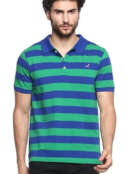 AMERICAN CREW CottonPoly Striped Polo T-Shirt for Men