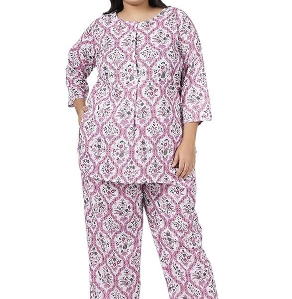 Lastinch Women's Fresh Floral Print Night Suit of Top & Pyjama Set | Relaxed Fit | Cotton Fabric | Women Pajama Set