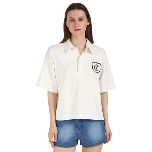 Calvin Klein Jeans Women's Solid Regular Fit T-Shirt (47B209G101_Beige