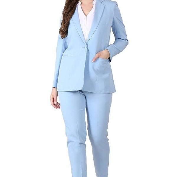 EDENRYD Women's Formal Pant Suit Set | Single Button Blazer with Straight-Leg Trousers | Elegant Workwear for Office & Business Meetings