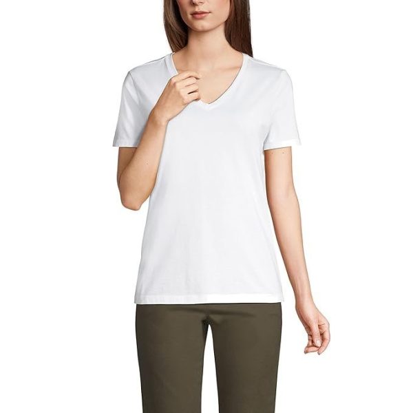 Lands' End Women's Relaxed Supima Cotton Short Sleeve V-Neck T-Shirt