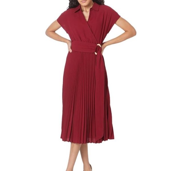 VERO MODA Women Cap Sleeves Fit & Flare Midi Dress with Belt