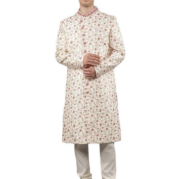 Manish Creations Men;s Embroidered Silk Blend Ethnic Sherwani Set