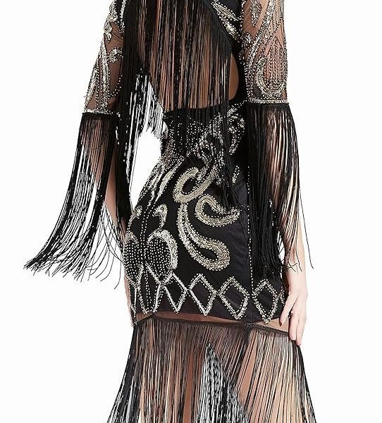 BABEYOND 1920s Flapper Dress Long Fringe Gatsby Dress Roaring 20s Sequin Beaded Dress Vintage Art Deco Dress