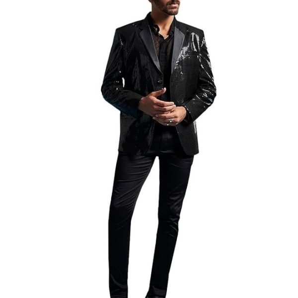 VASTRAMAY Men's Viscose Blazer & Pant Set - Allover Sequined Blazer Versatile to Be Adorned Over Shirt and Trouser