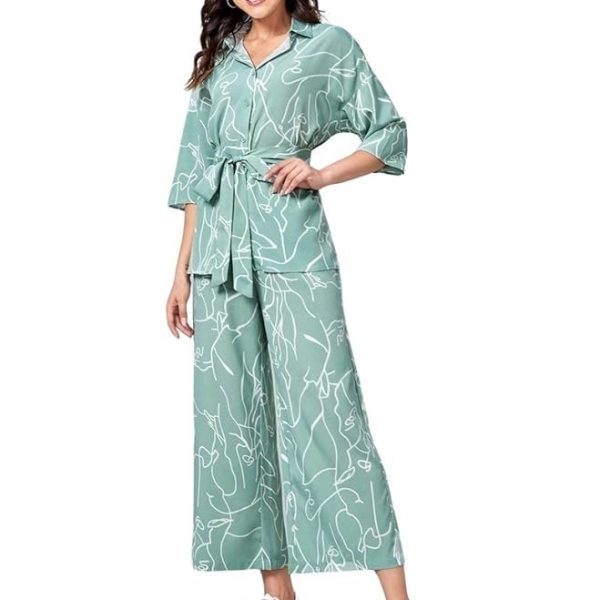 GRECIILOOKS Co Ord Set for Women | Stylish Korean Summer Outfit | Casual Long Shirt | Shirt T-Shirt for Girl & Woman | Top Pant Set | Trendy Travel & Streetwear Look for Girls | Hangouts | Picnic | Vacation Wear | 3/4 Half Sleeeve