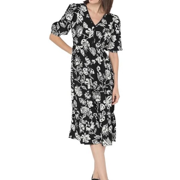 VERO MODA Cotton Floral Printed Puff Sleeve Fit & Flare Midi Dress
