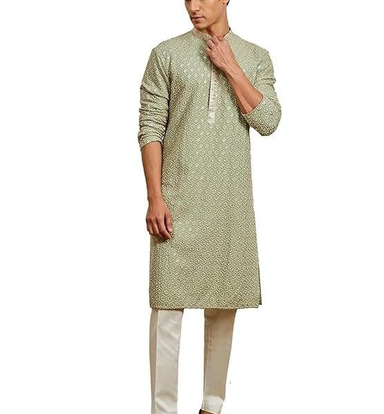 VASTRAMAY Men's Rayon Kurta And Pyjama Set - This men's kurta, pant set exudes elegance with its intricate design and sophisticated color palette.