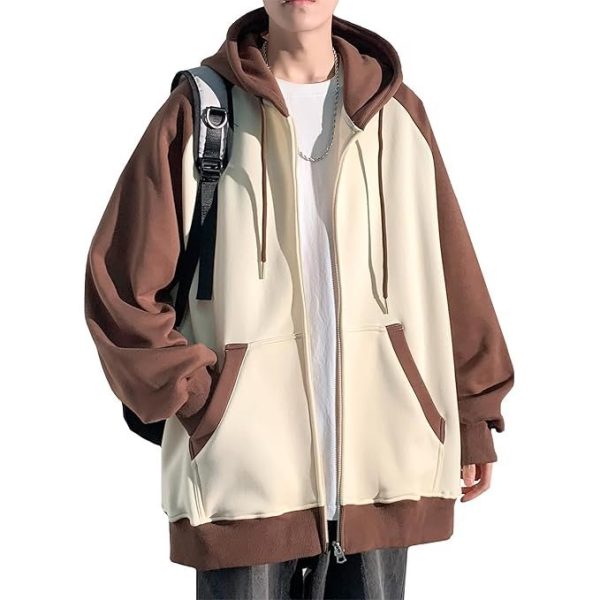 Fasshonrida Men's Zip Hoodie, Autumn Clothing, Full Zip, Raglan Parka, Large Sizes, Overwear, Cool, Zip-up Hoodie, Sweatshirt, ZIP Light Outwear, Stylish, Clothes, Color Scheme, Autumn, Winter, Spring