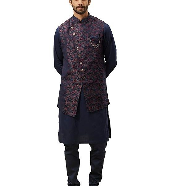 Manyavar Self Design Kurta Jacket Set for Men
