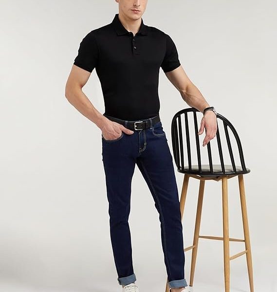 Peter England Men's Mid Rise Premium Skinny Fit Stretchable Jeans Navy Blue, 32