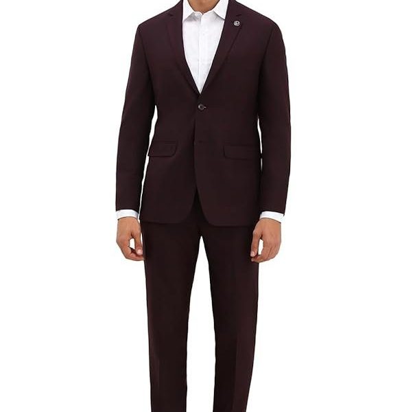 Allen Solly Men Maroon Slim Fit Check Formal Two Piece Suit