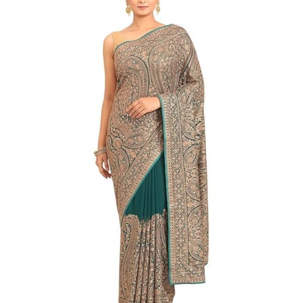 MOHEY Women's Georgette Embroidered|Stone Work|Zari Saree