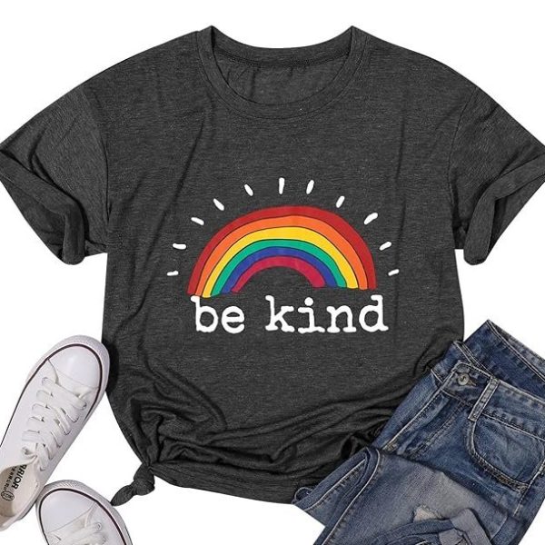 Be Kind Rainbow Shirts for Women Short Sleeve Letter Printed Inspirational Tee Shirts