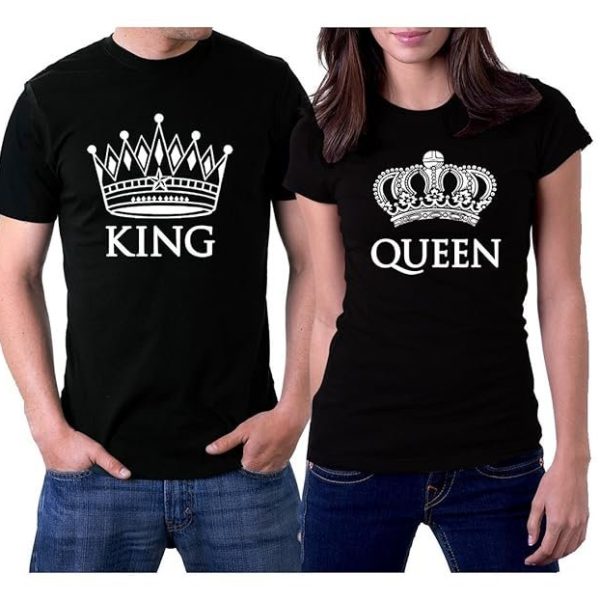 picontshirt King and Queen Couple T-Shirts Men 3XL / Women XL Black Crowns
