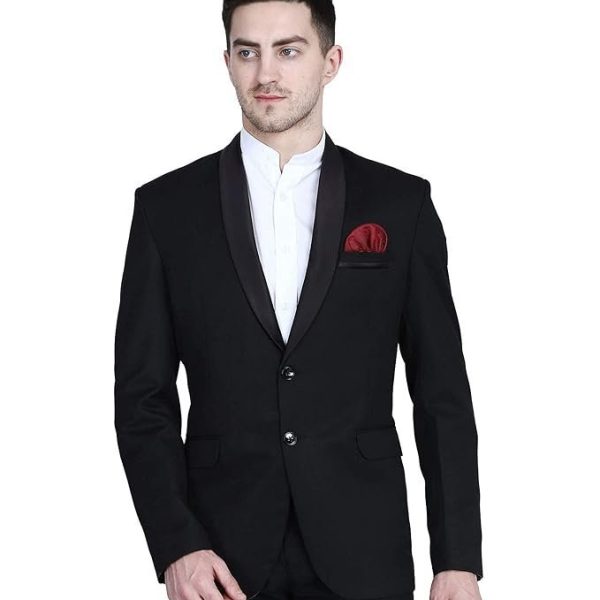TAHVO Black Tuxedo Blazer with Hanky for Men