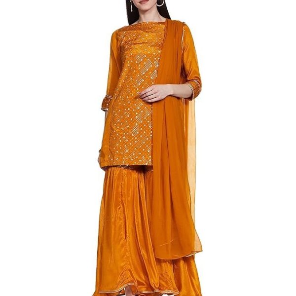 BIBA Women Art Silk Kurta Garara Suit Set