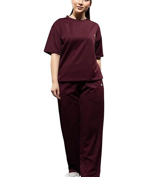 YHA Womens Casual Round Neck Tracksuit Summer Half Sleeve T-shirt Trackpant Co-ord Set
