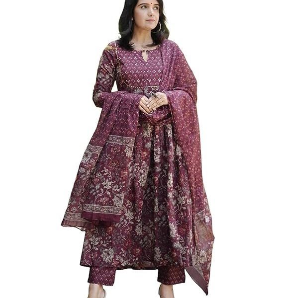 Alvami Women Anarkali Kurta and Pant Set with Dupatta
